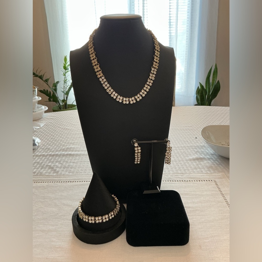 Kelly Fletcher Rhinestone Collar Vintage Necklace, Bracelet and Earrings Set
